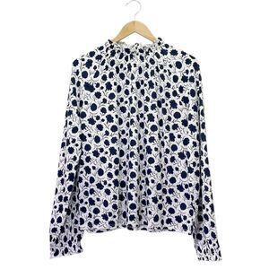 NWT Boden Ruffle Neck Floral Blouse Navy Ivory Print US 16/18 UK 20 Long Sleeve